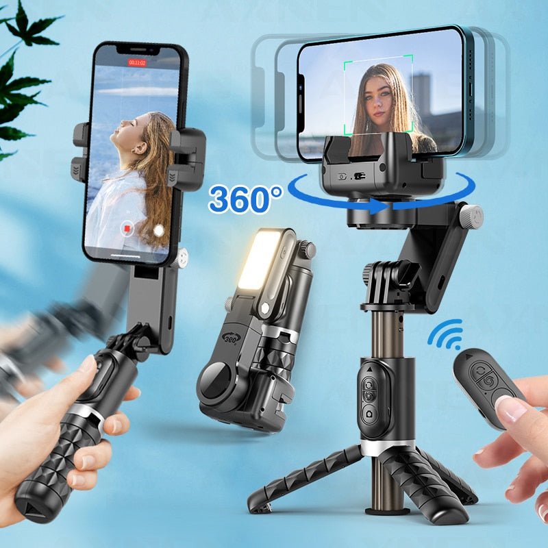 Gimbal Stabilizer Selfie Stick Tripod with Fill Light - Hobe.ie